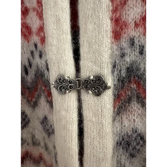 Ice sheep Cream Red Gray Wool Fair Isle Cardigan Made In Iceland Sz S - Picture 3 of 5
